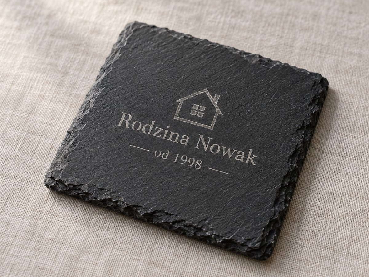 Wizualizacja: Grawer „Rodzina Nowak od 1998” na podkładce z łupku