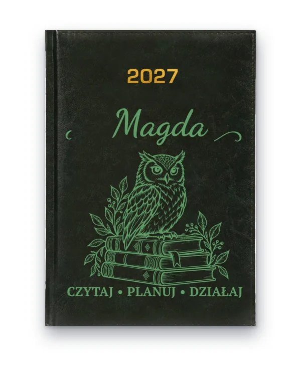 Kalendarz książkowy BALADEK 2027 z grawerem: Imię + sowa na książkach — Czytaj • planuj • działaj