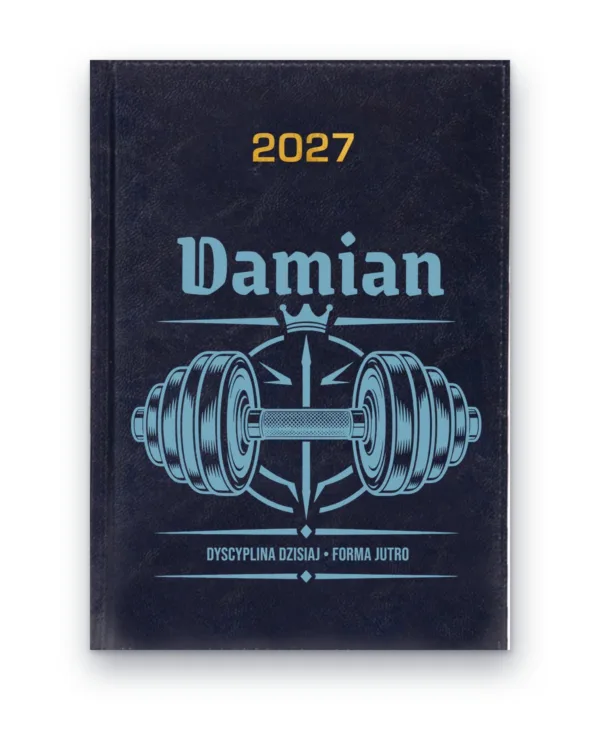 Kalendarz książkowy BALADEK 2027 z grawerem: Imię + hantle — Dyscyplina dzisiaj • forma jutro