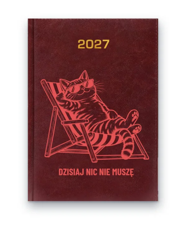Kalendarz książkowy BALADEK 2027 z grawerem: Kot na leżaku — Dzisiaj nic nie muszę