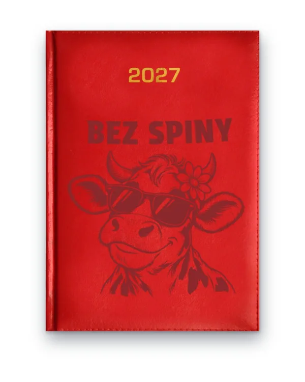 Kalendarz książkowy BALADEK 2027 z grawerem: Krowa w okularach — Bez spiny