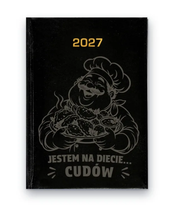 Kalendarz książkowy BALADEK 2027 z grawerem: Kucharz z pierogami — Jestem na diecie… cudów