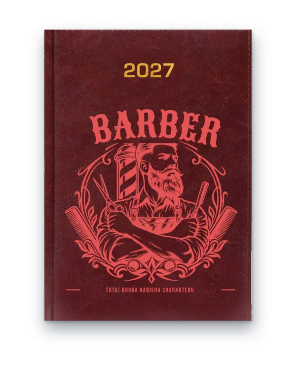 Kalendarz książkowy BALADEK 2027 z grawerem: Barber — Tutaj broda nabiera charakteru