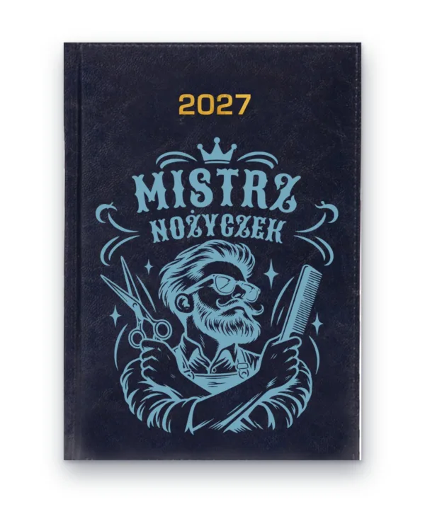 Kalendarz książkowy BALADEK 2027 z grawerem: Mistrz nożyczek — fryzjer