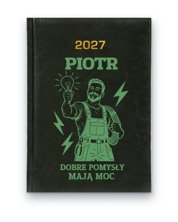 Kalendarz książkowy BALADEK 2027 z grawerem: Imię + elektryk — Dobre pomysły mają moc
