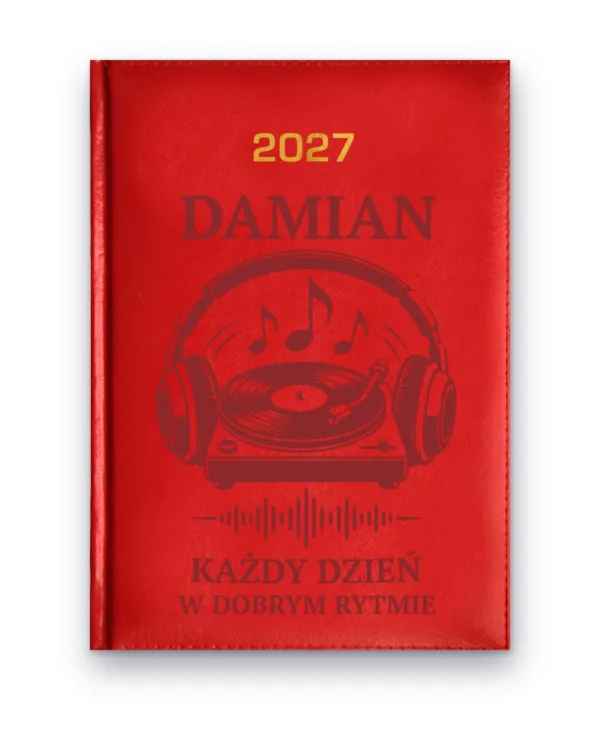 Kalendarz książkowy BALADEK 2027 z grawerem: Imię + gramofon — Każdy dzień w dobrym rytmie
