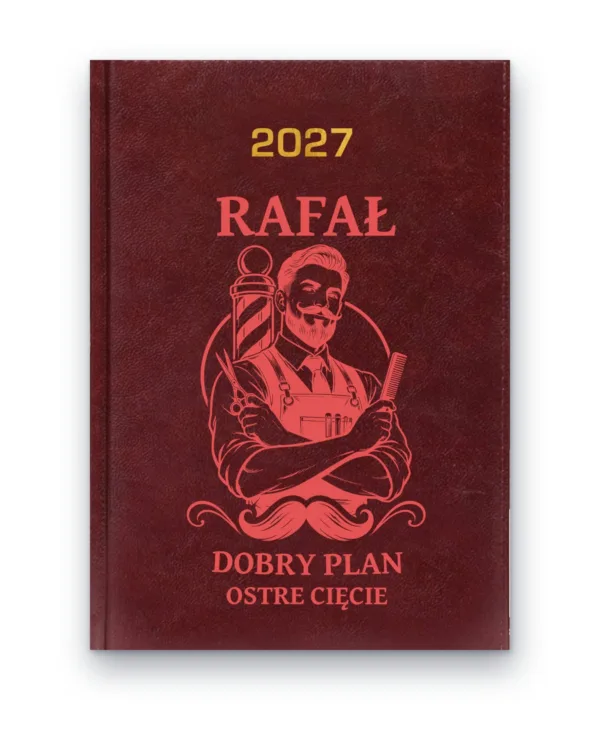 Kalendarz książkowy BALADEK 2027 z grawerem: Imię + barber — Dobry plan, ostre cięcie