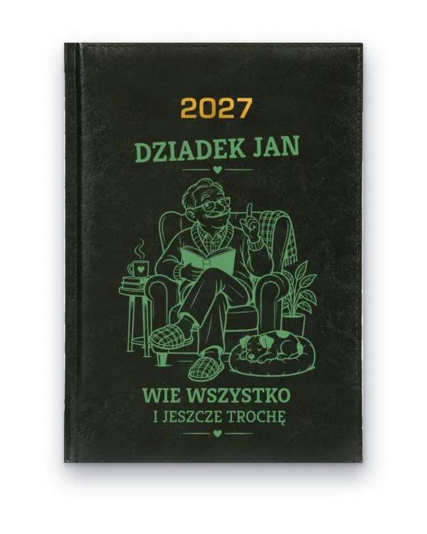 Kalendarz książkowy BALADEK 2027 z grawerem: Imię + dziadek — Wie wszystko i jeszcze trochę