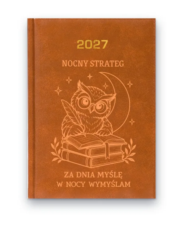 Kalendarz książkowy BALADEK 2027 z grawerem: Sowa z piórem — Nocny strateg