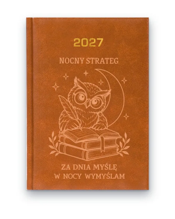 Kalendarz książkowy BALADEK 2027 z grawerem: Sowa z piórem — Nocny strateg