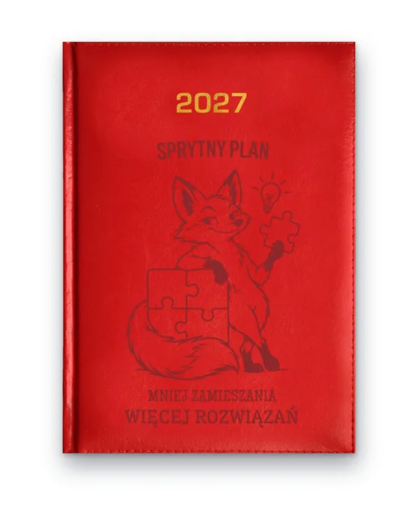 Kalendarz książkowy BALADEK 2027 z grawerem: Lis z puzzlami — Sprytny plan