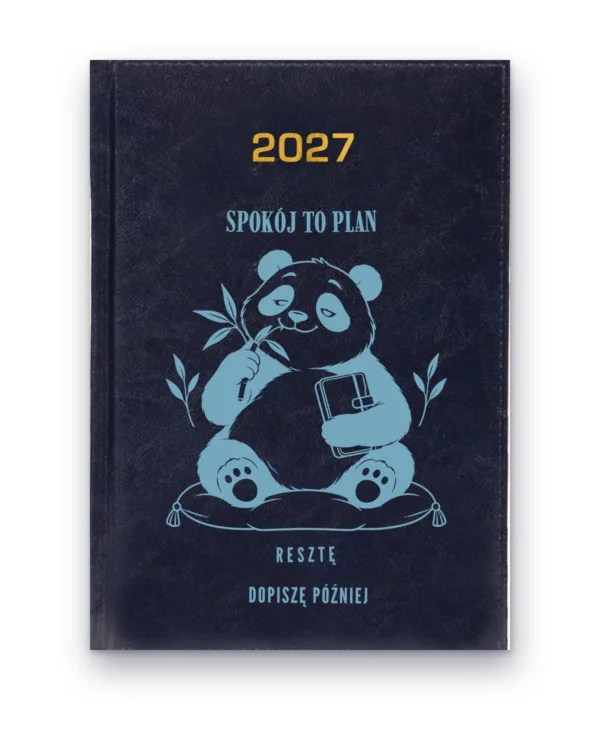 Kalendarz książkowy BALADEK 2027 z grawerem: Panda z notesem — Spokój to plan