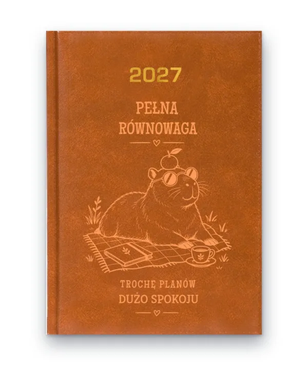 Kalendarz książkowy BALADEK 2027 z grawerem: Kapibara na kocu — Pełna równowaga