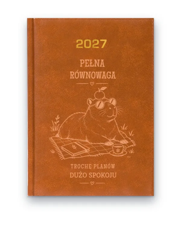 Kalendarz książkowy BALADEK 2027 z grawerem: Kapibara na kocu — Pełna równowaga