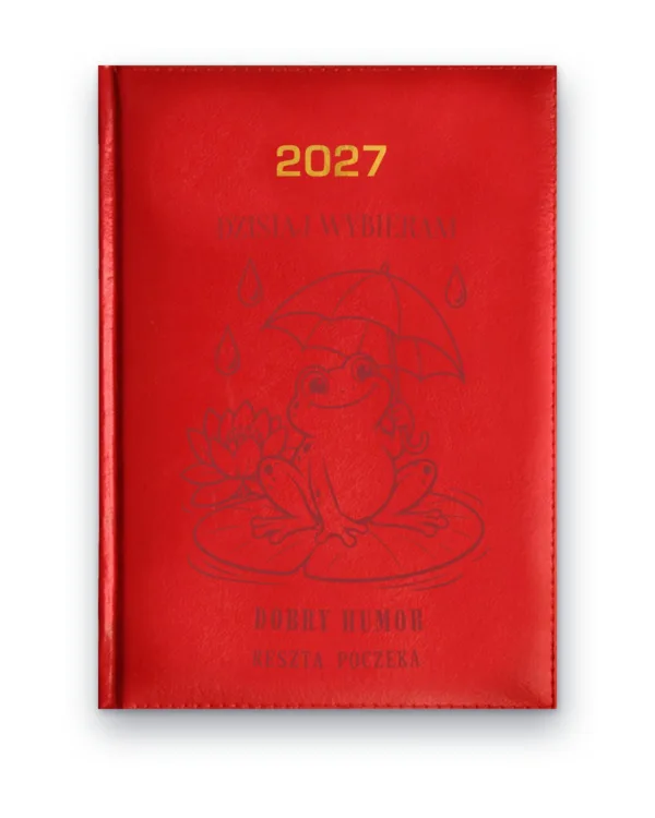 Kalendarz książkowy BALADEK 2027 z grawerem: Żaba pod parasolem — Dzisiaj wybieram dobry humor