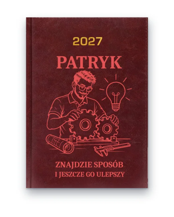 Kalendarz książkowy BALADEK 2027 z grawerem: Imię + inżynier — Znajdzie sposób i jeszcze go ulepszy
