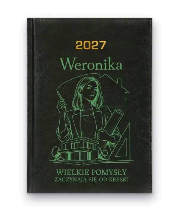 Kalendarz książkowy BALADEK 2027 z grawerem: Imię + architektka — Wielkie pomysły zaczynają się od kreski