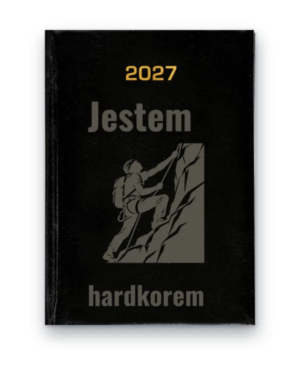Kalendarz książkowy BALADEK 2027 z grawerem: Wspinacz na skale — Jestem hardkorem