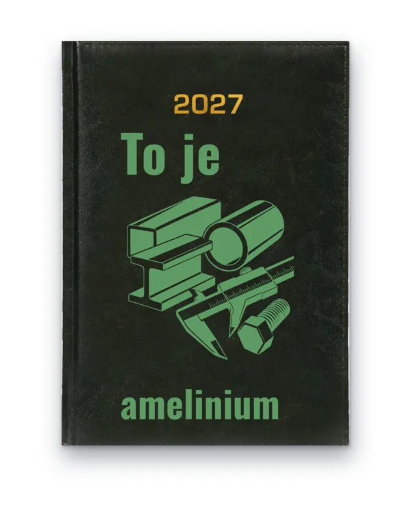 Kalendarz książkowy BALADEK 2027 z grawerem: Profile i suwmiarka — To je amelinium