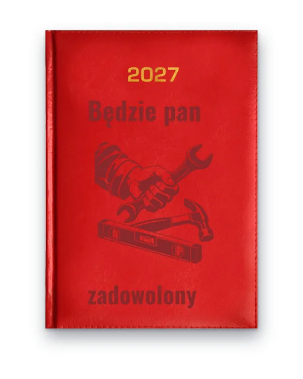 Kalendarz książkowy BALADEK 2027 z grawerem: Klucz, młotek i poziomica — Będzie pan zadowolony