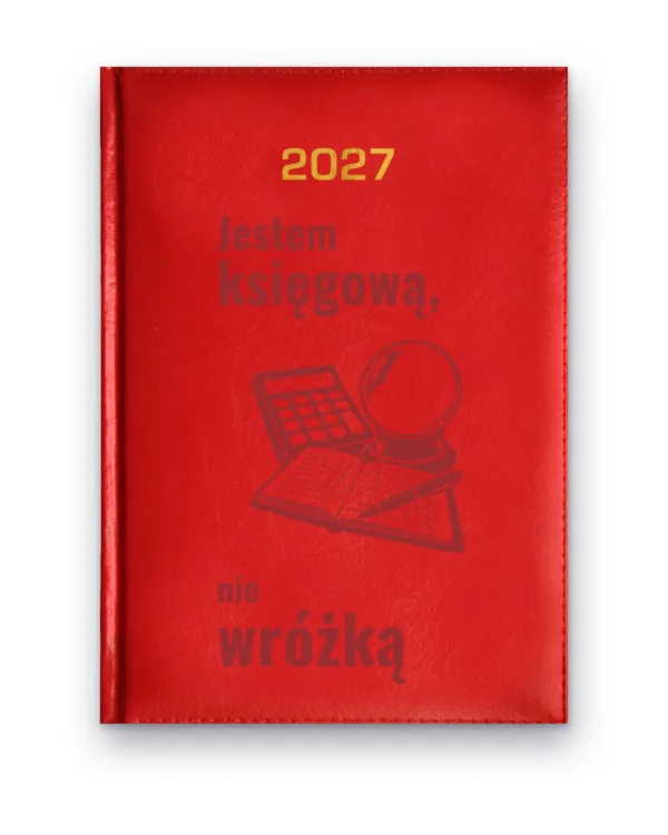 Kalendarz książkowy BALADEK 2027 z grawerem: Kalkulator i szklana kula — Jestem księgową, nie wróżką