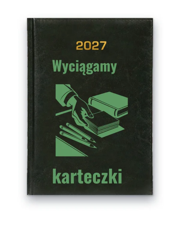 Kalendarz książkowy BALADEK 2027 z grawerem: Kartki i ołówki — Wyciągamy karteczki