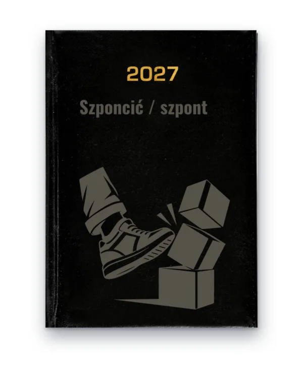 Kalendarz książkowy BALADEK 2027 z grawerem: But i pudełka — Szponcić / szpont