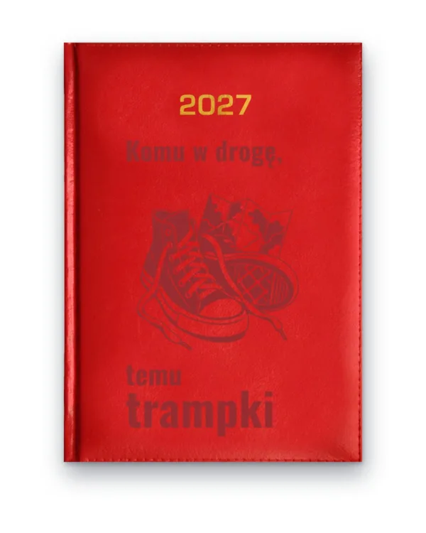 Kalendarz książkowy BALADEK 2027 z grawerem: Trampki i mapa — Komu w drogę, temu trampki