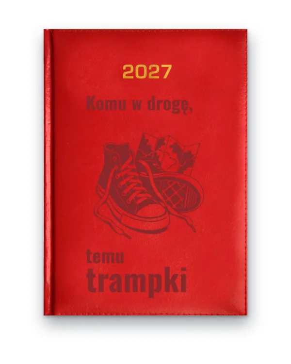 Kalendarz książkowy BALADEK 2027 z grawerem: Trampki i mapa — Komu w drogę, temu trampki